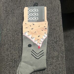Happy Socks Shark Bite Gray and Tan Socks